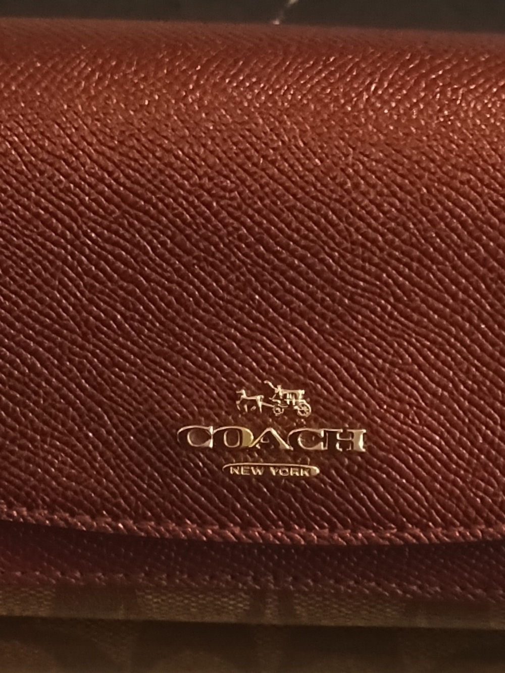 Coach Burgundy Textured Leather Women's Wallet with Gold Logo